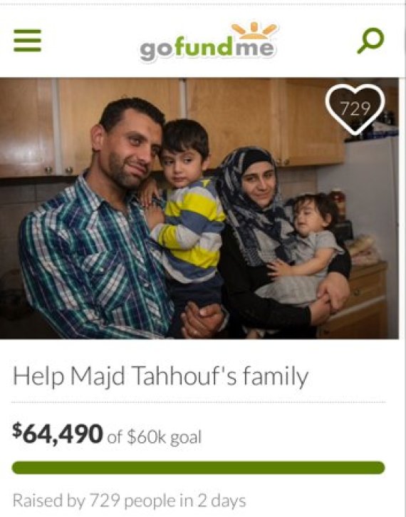 وێنه‌ی تاهووف و هاوسه‌ر و منداڵه‌كانی له‌سه‌ر پێگه‌ی gofundme